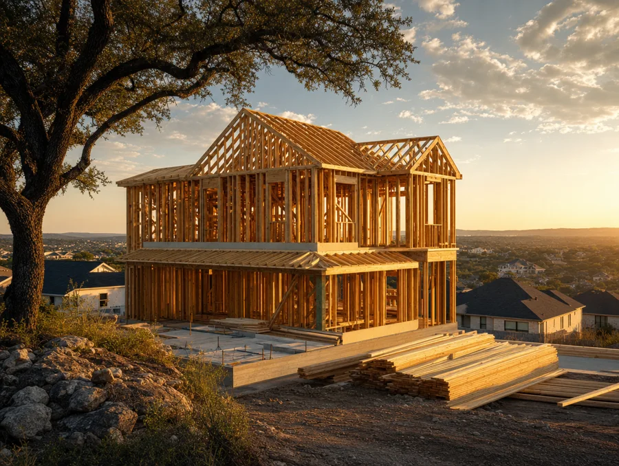 New Central Texas community under development at golden hour